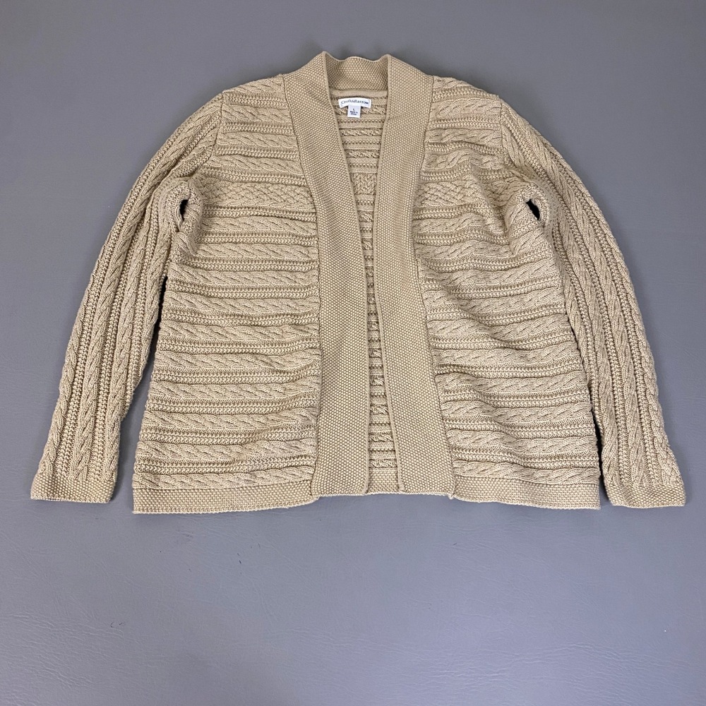 Croft & Barrow Cardigan Womens Size Large Tan Cable Knit Open Sweater Shawl Neck